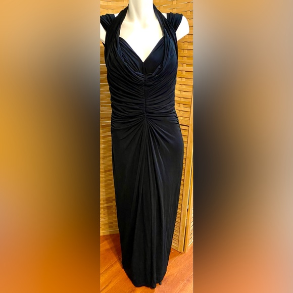 Tadashi Draped Rushed Hourglass Slinky Deep V Gown Formal Midi Dress XL - Picture 10 of 12